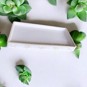 Off White Ceramic 13" Organizer Trinket Cosmetic Makeup  Perfume Tray with Bows